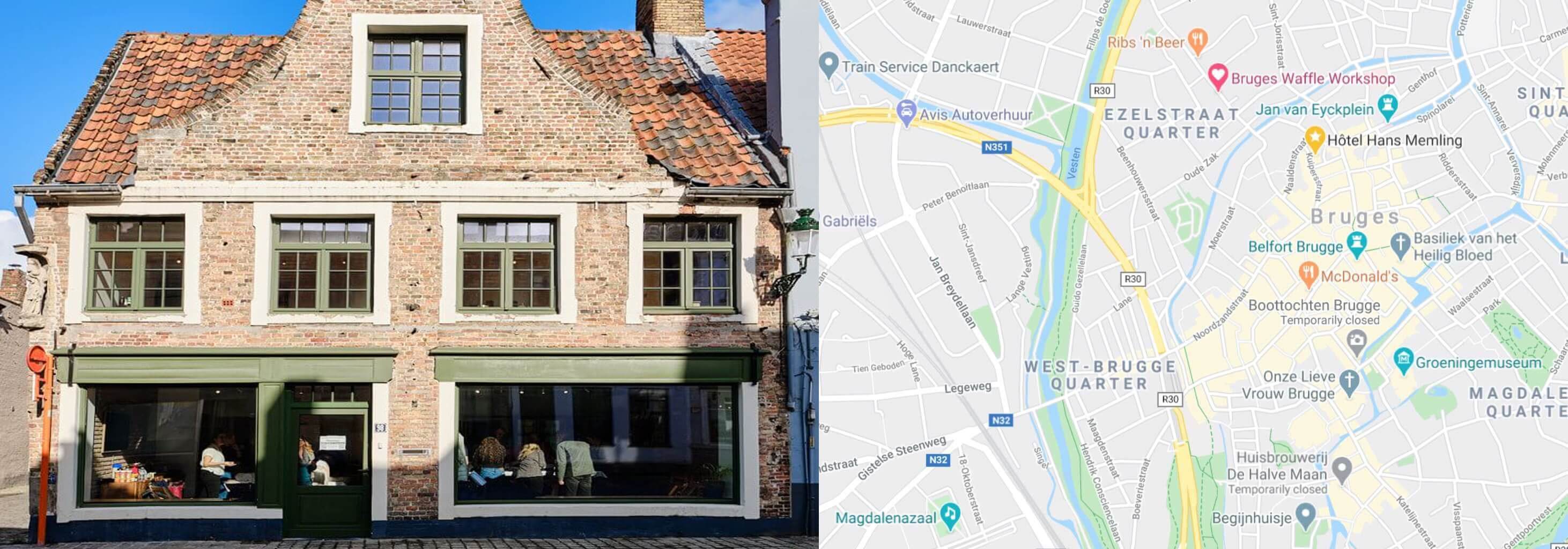 Map of the Waffle Workshop venue in Bruges