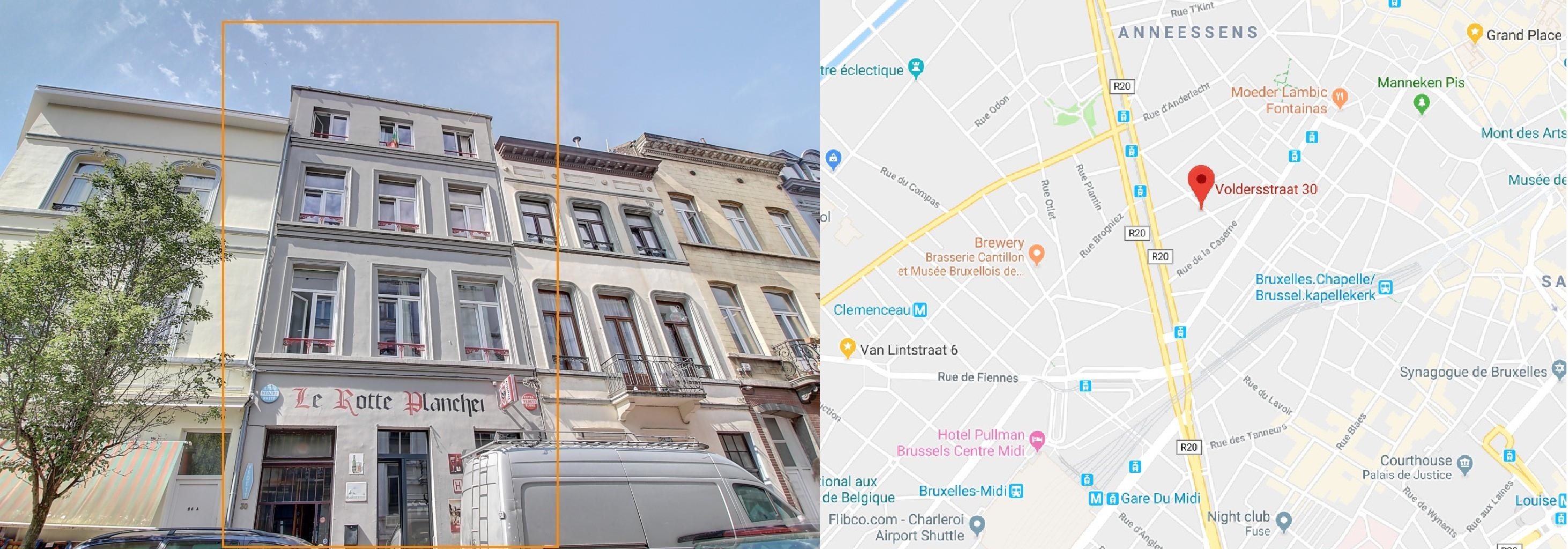 Map and entrance of the Waffle Workshop in Brussels, Belgium